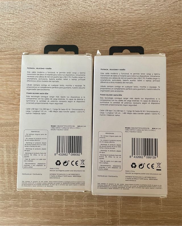 2 Cables PH USB-C a USB-C 1.2m 60W
1 negro+1 azul