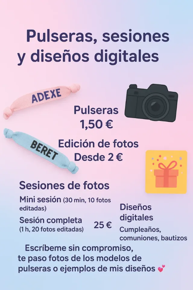 Pulseras sesiones y diseños personalizados.