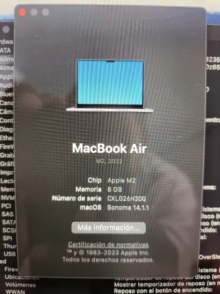 MacBook Air M2 2022 Plata 8GB