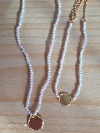 Conjunto collar y pulsera plata bañada en oro 18k 