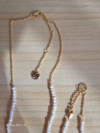 Conjunto collar y pulsera plata bañada en oro 18k 