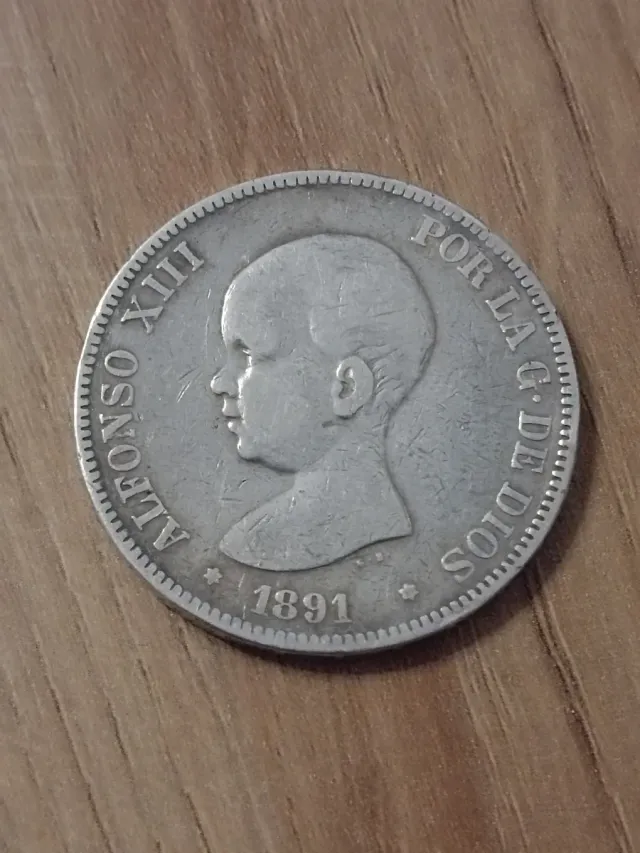 Moneda 5 Pesetas Plata Alfonso XIII 1891