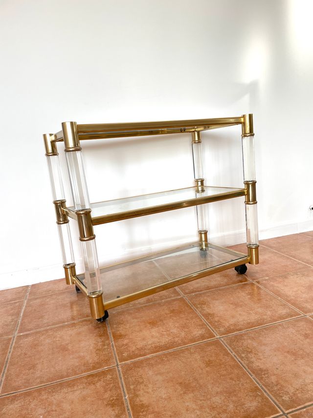 Mesita auxiliar vintage 3 niveles cristal y metal