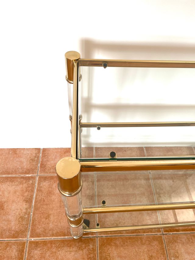 Mesita auxiliar vintage 3 niveles cristal y metal