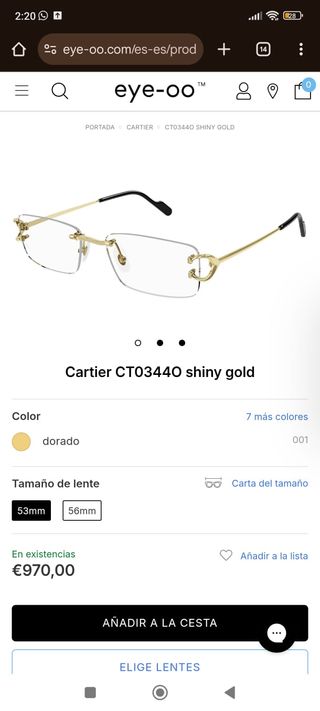Gafas Cartier CT0344O Shiny Gold