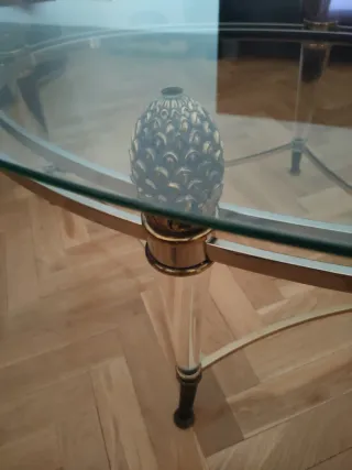 Mesa de centro de cristal, metal y metacrilato 