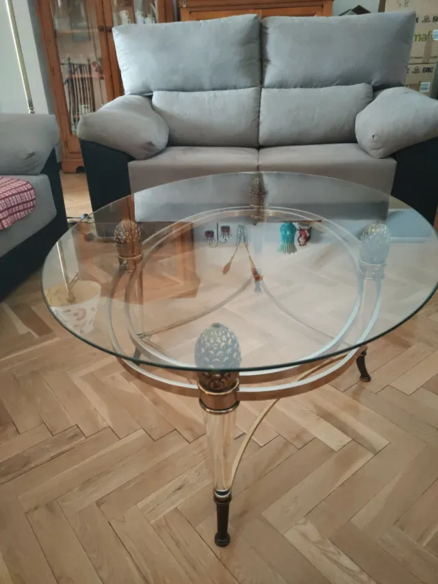 Mesa de centro de cristal, metal y metacrilato 