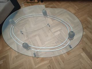 Mesa de centro de cristal, metal y metacrilato 