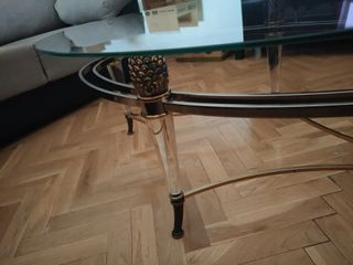 Mesa de centro de cristal, metal y metacrilato 