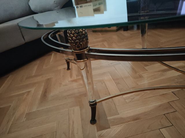 Mesa de centro de cristal, metal y metacrilato 