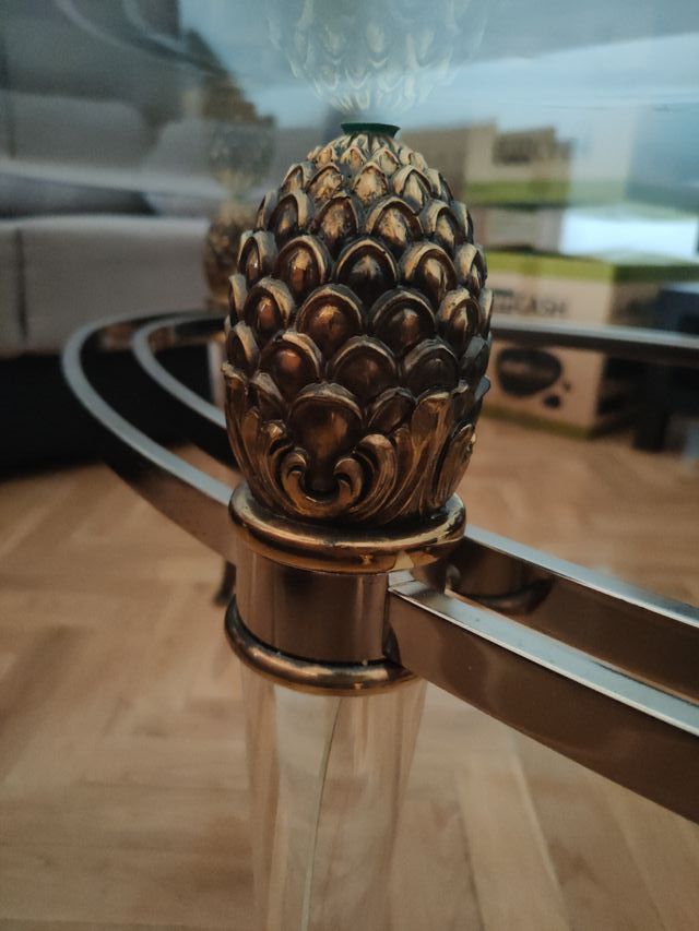 Mesa de centro de cristal, metal y metacrilato 