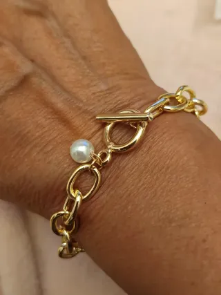 Pulsera eslabones dorada con perla