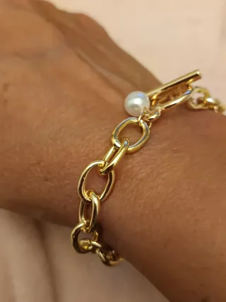 Pulsera eslabones dorada con perla