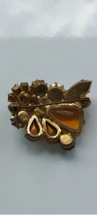 Broche vintage ámbar y dorado