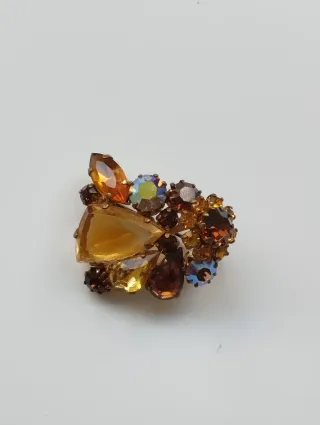 Broche vintage ámbar y dorado