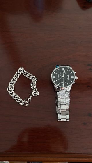 Reloj de Agujas y Pulsera Plata