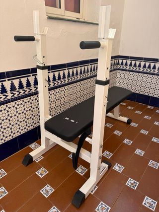 Lote de pesas, barras y bancos

