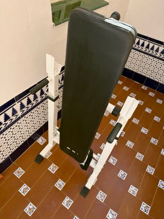 Lote de pesas, barras y bancos
