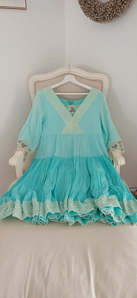 Vestido Antica Sartoria Turquesa Bordado Talla Úni