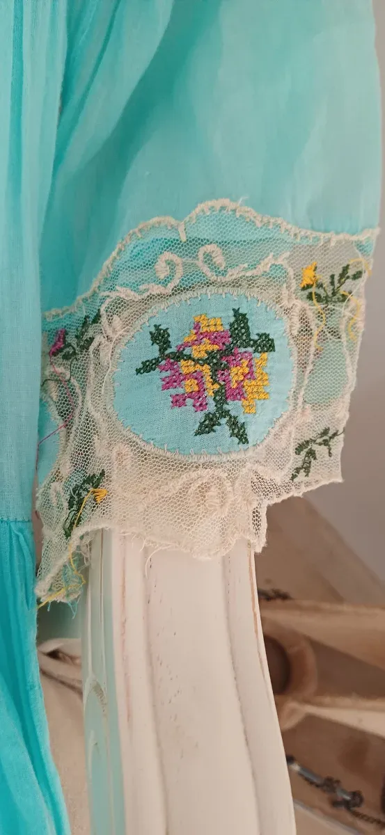 Vestido Antica Sartoria Turquesa Bordado Talla Úni