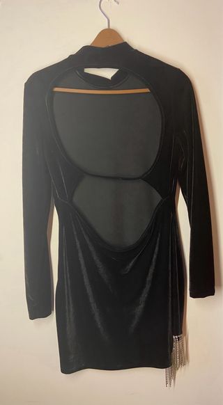 Abito velluto nero con frange strass