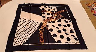 Pañuelo Seda Christian Dior Negro Blanco