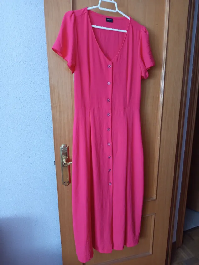 Vestido rosa botones manga corta