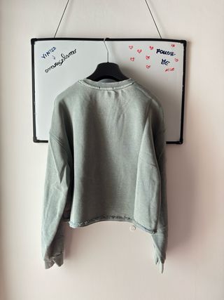 green vintage-effect cotton crop jumper