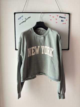 green vintage-effect cotton crop jumper