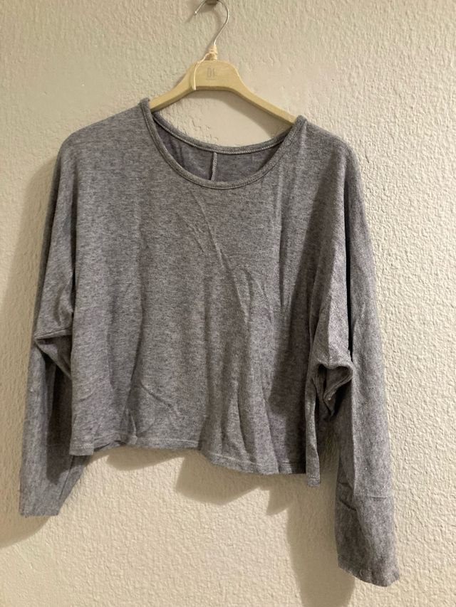 Jersey gris manga larga mujer