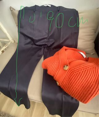 Conjunto Zara Pantalón Satén y Jersey Naranja.