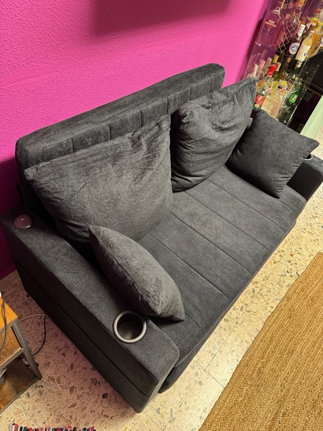 OPORTUNIDAD Sofá Cama Chenilla Negro usb