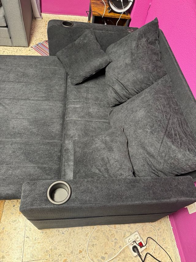 OPORTUNIDAD Sofá Cama Chenilla Negro usb