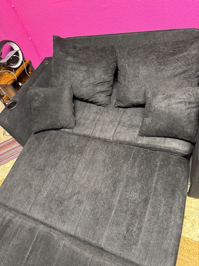 OPORTUNIDAD Sofá Cama Chenilla Negro usb