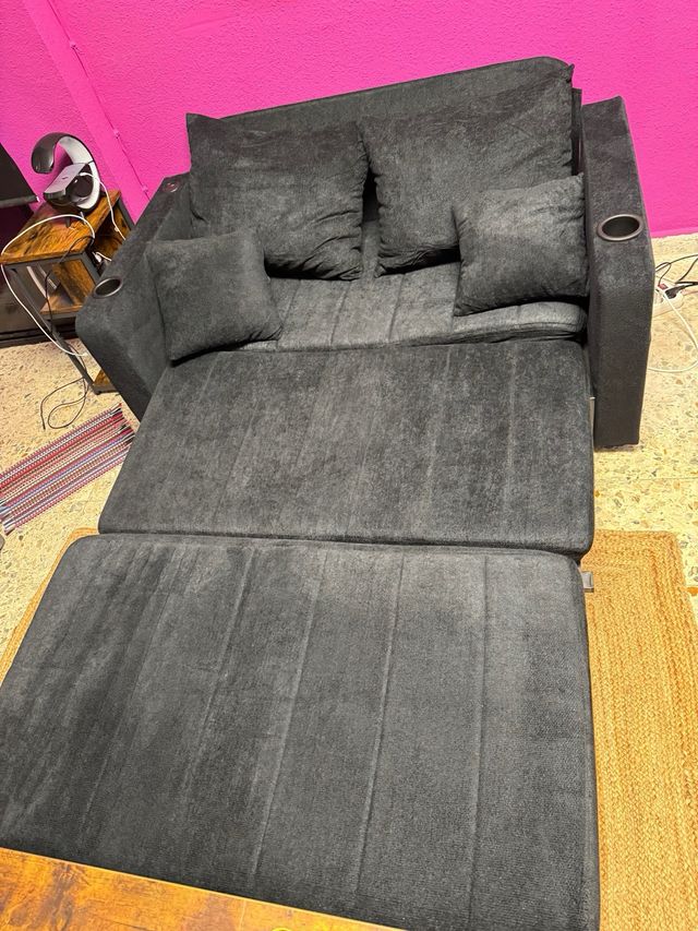 OPORTUNIDAD Sofá Cama Chenilla Negro usb