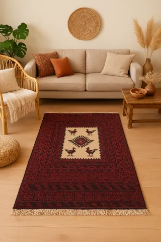 Tappeto persiano etnico boho lana rosso beige