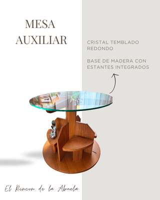 Mesa Auxiliar Redonda Cristal y Madera