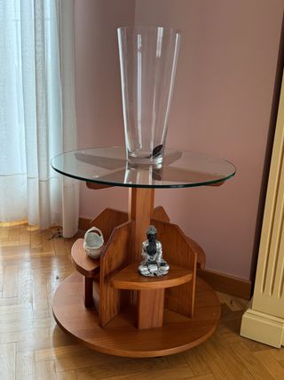 Mesa Auxiliar Redonda Cristal y Madera