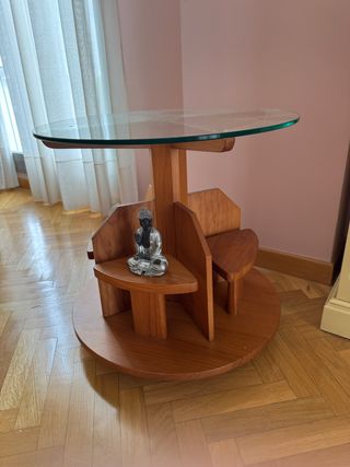 Mesa Auxiliar Redonda Cristal y Madera