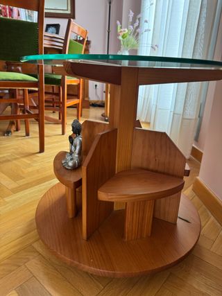Mesa Auxiliar Redonda Cristal y Madera