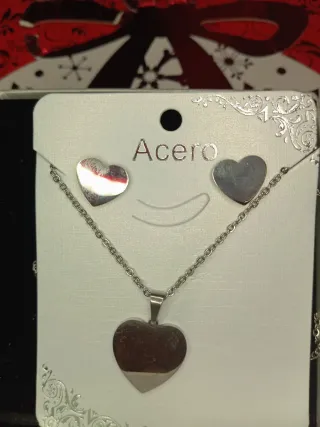 Collar y pendientes corazón Acero plateado