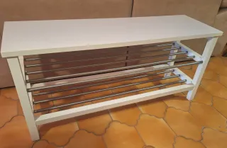 Banco Zapatero blanco y plateado IKEA mod. Tjusig
