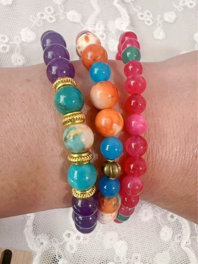 Lote 3 Pulseras Jaspe Imperial Rodolita Amatista