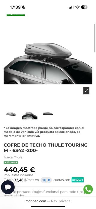 cofre baúl coche thule pacífico 200