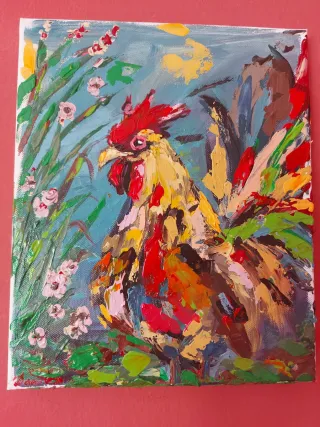 Quadro gallo acrilico su tela
