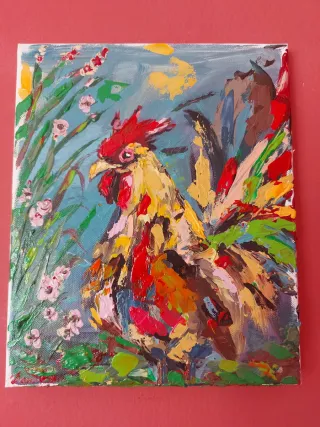 Quadro gallo acrilico su tela