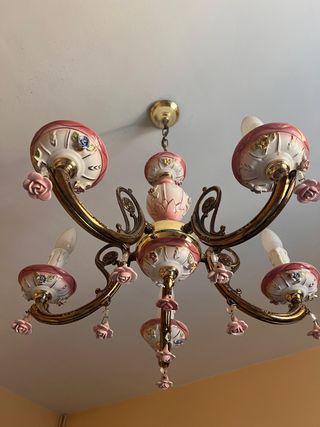 Lámpara Vintage Porcelana y Metal Dorado