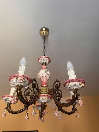 Lámpara Vintage Porcelana y Metal Dorado