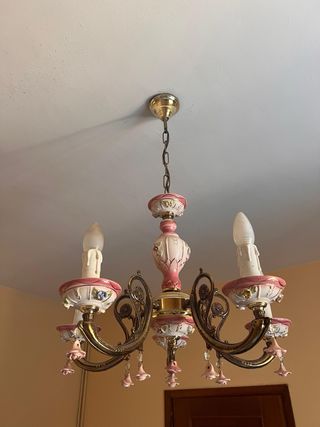 Lámpara Vintage Porcelana y Metal Dorado