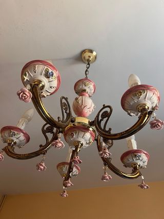 Lámpara Vintage Porcelana y Metal Dorado
